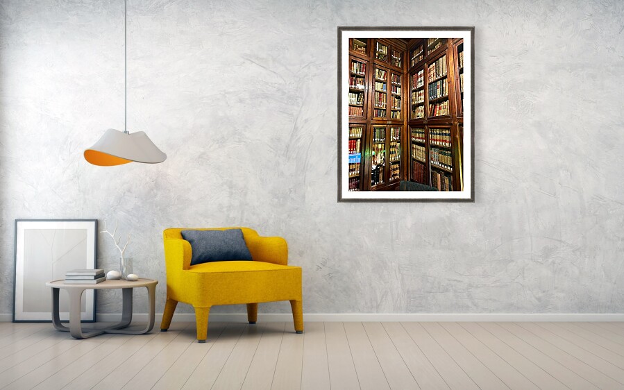 Barcelona Biblioteca Publica Arus Tall Wooden Bookshelves and Vintage Library Books in Catalonia