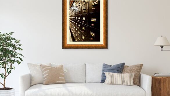 Barcelona Biblioteca Publica Arus Vintage Card Catalog and Antique Wooden Drawers in Catalonia Spain