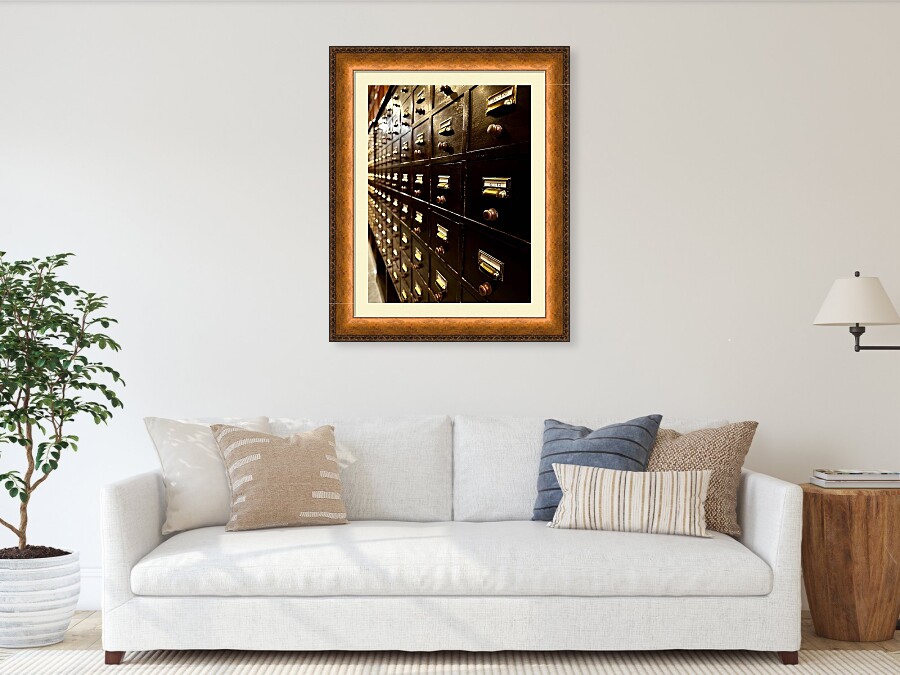 Barcelona Biblioteca Publica Arus Vintage Card Catalog and Antique Wooden Drawers in Catalonia Spain