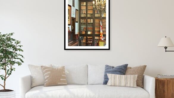 Barcelona Biblioteca Publica Arus Vintage Chandelier and Classic Library Bookshelves in Catalonia