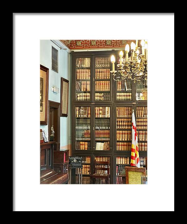 Barcelona Biblioteca Publica Arus Vintage Chandelier and Classic Library Bookshelves in Catalonia