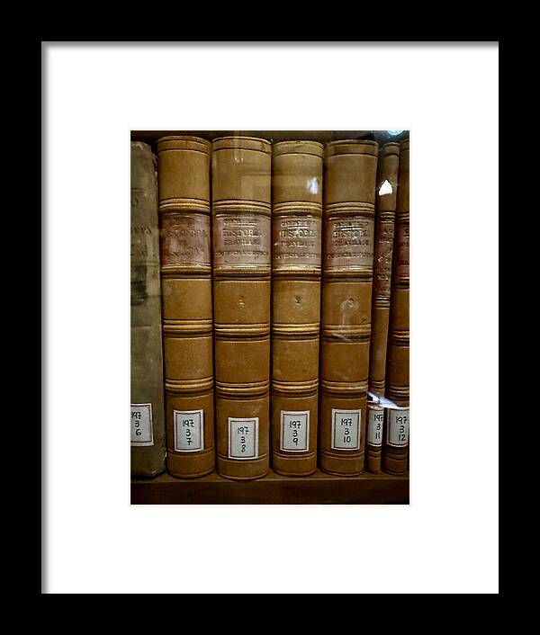Barcelona Biblioteca Publica Arus Vintage Leather Bound Books on Wooden Shelf in Catalonia Spain