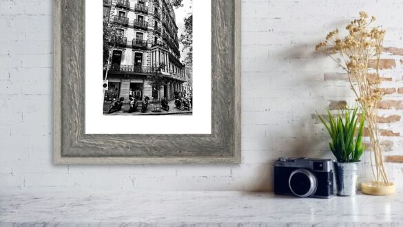Barcelona Historic Corner Architecture and Urban Scooters in Black and White Catalonia Spain Print