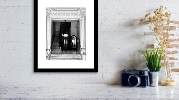 Barcelona Historic Marble Staircase and Vintage Elevator in Catalonia Spain Fine Art Print