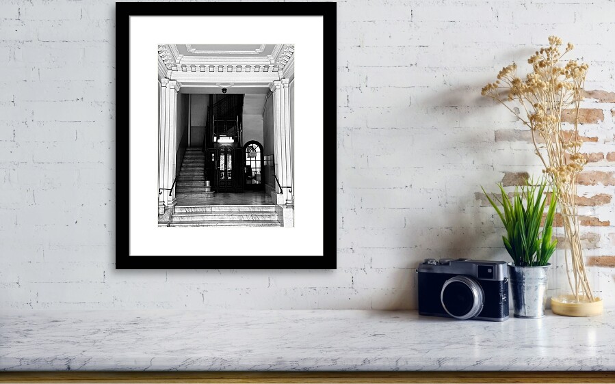 Barcelona Historic Marble Staircase and Vintage Elevator in Catalonia Spain Fine Art Print