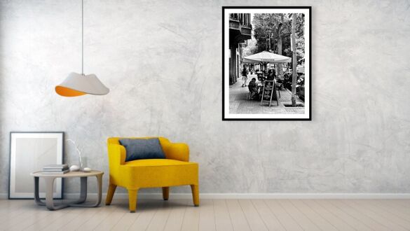 Barcelona Outdoor Cafe Scene and City Street Life in Catalonia Spain Fine Art Print Framed Print