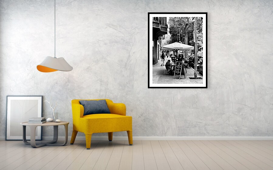 Barcelona Outdoor Cafe Scene and City Street Life in Catalonia Spain Fine Art Print Framed Print