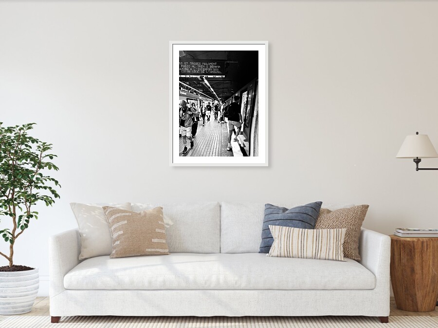 Barcelona Subway Station and Commuters in Black and White Catalonia Spain Fine Art Print