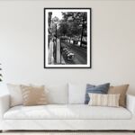 Barcelona Urban Bicycle Station and City Street in Black and White Catalonia Spain Fine Art Print