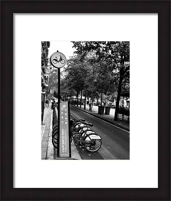 Barcelona Urban Bicycle Station and City Street in Black and White Catalonia Spain Fine Art Print