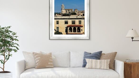 Girona Cathedral and Historic Residential Balconies in Catalonia Spain Fine Art Print Framed Print