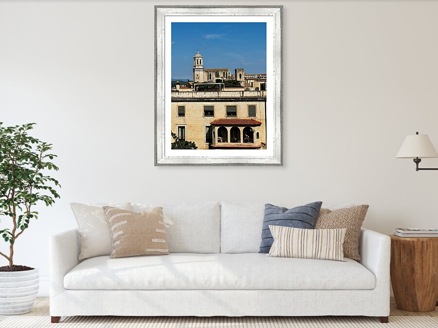 Girona Cathedral and Historic Residential Balconies in Catalonia Spain Fine Art Print Framed Print