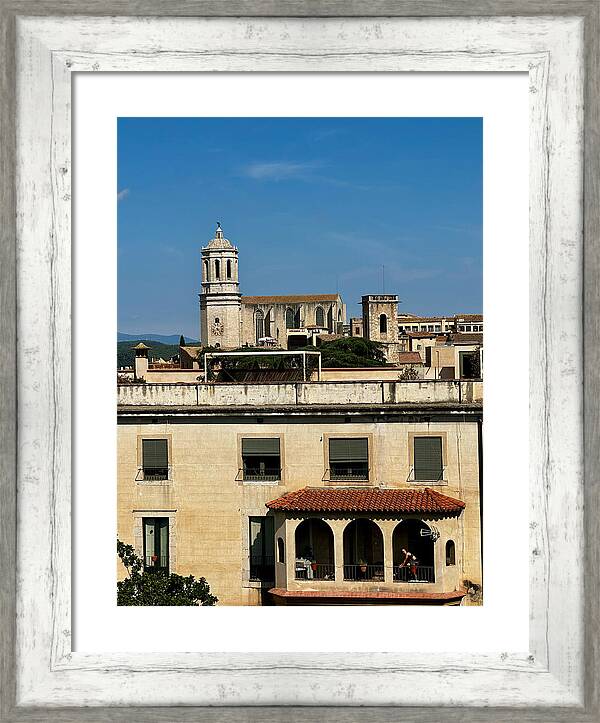 Girona Cathedral and Historic Residential Balconies in Catalonia Spain Fine Art Print Framed Print