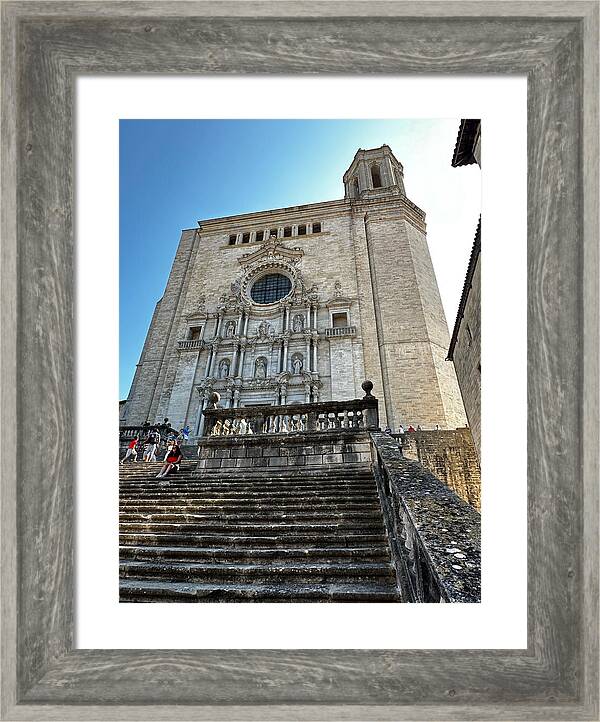 Girona Cathedral and Monumental Baroque Stairs in Catalonia Spain Fine Art Print Framed Print