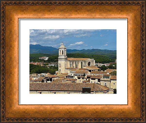 Girona Cathedral and Terracotta City Rooftops in Catalonia Spain Fine Art Print Framed Print