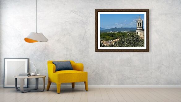 Girona Cathedral Bell Tower and Pyrenees Mountain Horizon in Catalonia Spain Fine Art Print