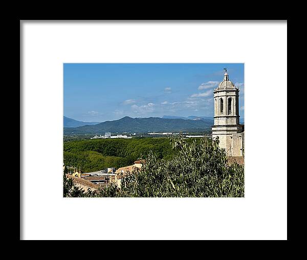 Girona Cathedral Bell Tower and Pyrenees Mountain Horizon in Catalonia Spain Fine Art Print