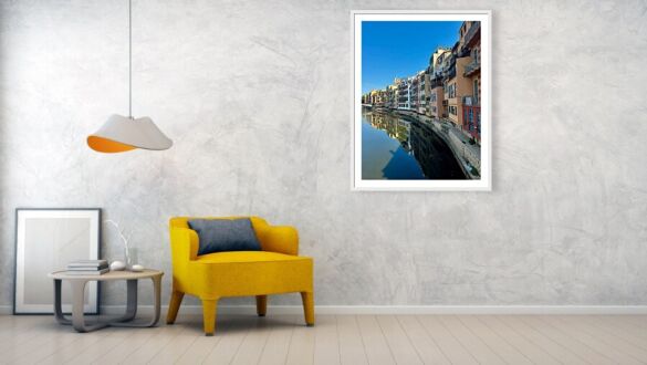 Girona Colorful Hanging Houses on Onyar River in Catalonia Spain Fine Art Print Framed Print