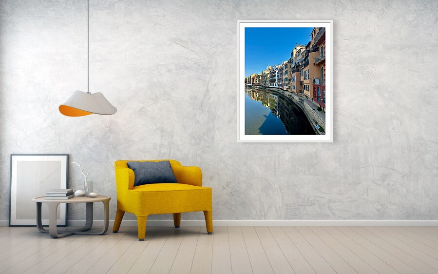 Girona Colorful Hanging Houses on Onyar River in Catalonia Spain Fine Art Print Framed Print