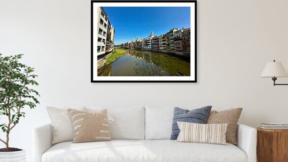 Girona Colorful Houses on Onyar River and Water Reflections in Catalonia Spain Fine Art Print