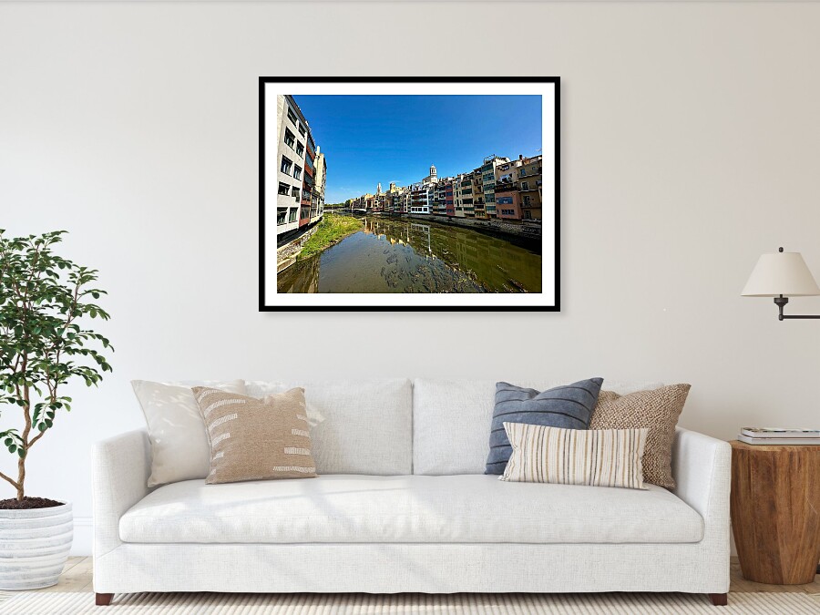 Girona Colorful Houses on Onyar River and Water Reflections in Catalonia Spain Fine Art Print