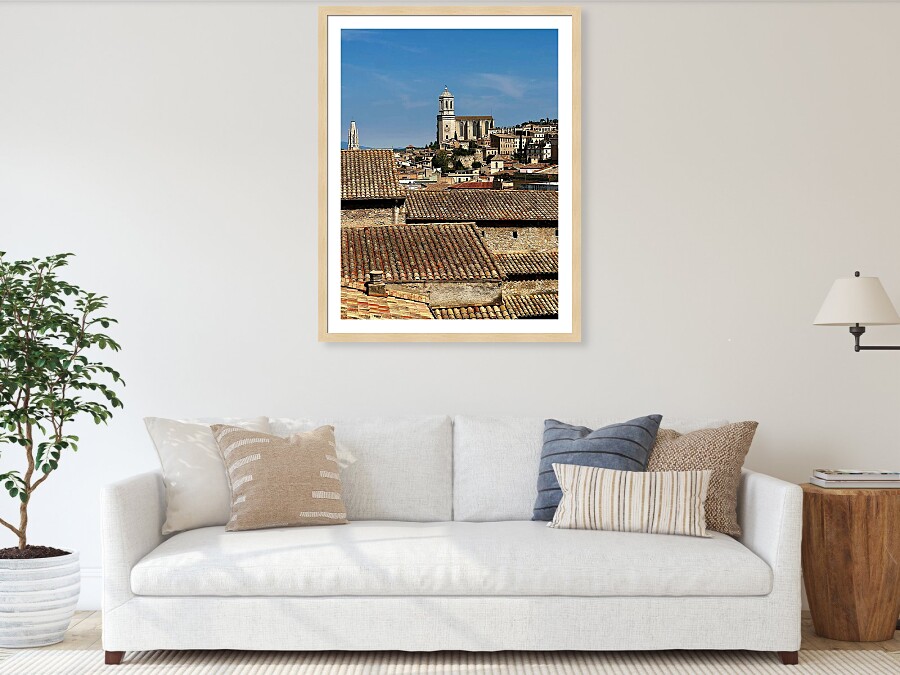 Girona Historic Cityscape with Terracotta Rooftops and Cathedral in Catalonia Spain Fine Art Print