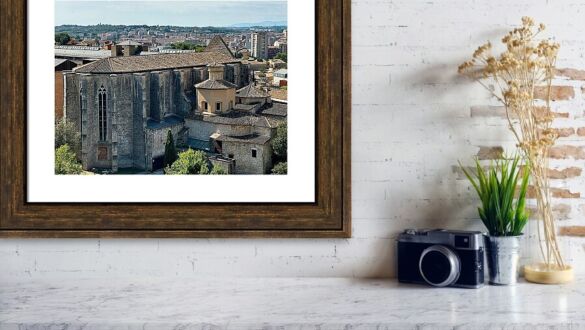Girona Historic Sant Feliu Basilica and Urban Landscape in Catalonia Spain Fine Art Print Framed Print