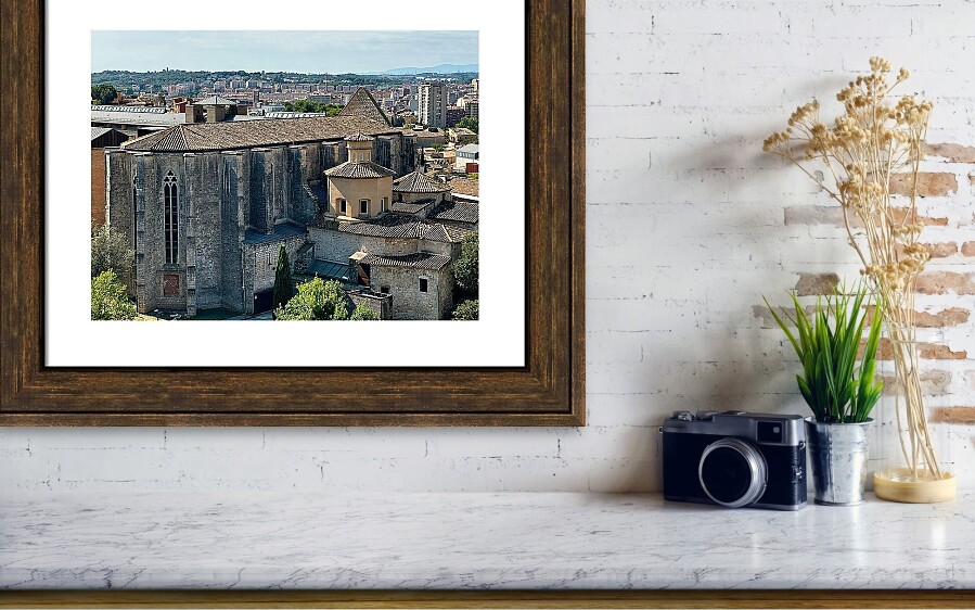 Girona Historic Sant Feliu Basilica and Urban Landscape in Catalonia Spain Fine Art Print Framed Print