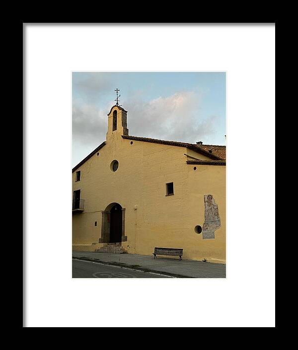Vilanova Spain Art Print Yellow Historic Church Architecture and Belfry Framed Print